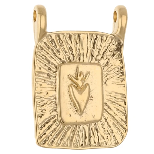 Pendentif intercalaire rectangle 20.5x14 mm motif coeur - Doré à l'or fin