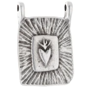 Pendentif intercalaire rectangle 20.5x14 mm motif coeur Placage Argent fin vieilli
