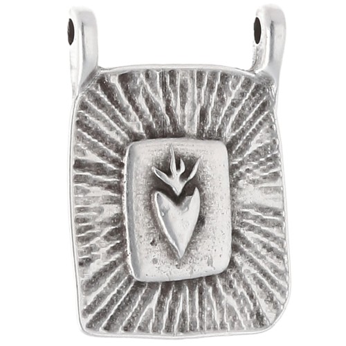 Pendentif intercalaire rectangle 20.5x14 mm motif coeur Placage Argent fin vieilli