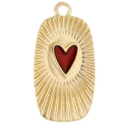 Pendentif rectangle 25.5x13.5 mm coeur en résine époxy - Doré à l'or fin - Rouge