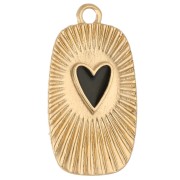 Pendentif rectangle 25.5x13.5 mm coeur en résine époxy - Doré à l'or fin - Noir x1