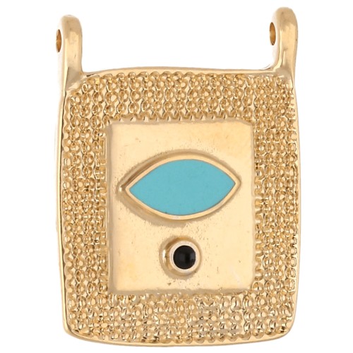 Pendentif intercalaire rectangle ethnique 24x18 mm - Doré à l'or fin - Turquoise