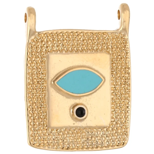 Pendentif intercalaire rectangle ethnique 24x18 mm - Doré à l'or fin - Turquoise
