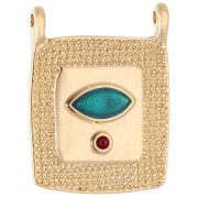 Pendentif intercalaire rectangle ethnique 24x18 mm - Doré à l'or fin - Emeraude