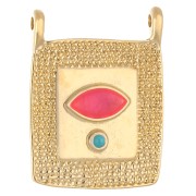 Pendentif intercalaire rectangle ethnique 24x18 mm - Doré à l'or fin - Rose