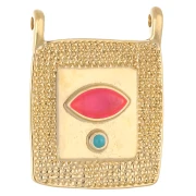 Pendentif intercalaire rectangle ethnique 24x18 mm - Doré à l'or fin - Rose