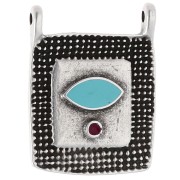 Pendentif intercalaire rectangle ethnique 24x18 mm Placage Arg fin vieil Turquoise