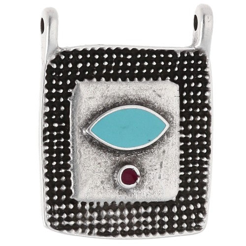 Pendentif intercalaire rectangle ethnique 24x18 mm Placage Arg fin vieil Turquoise