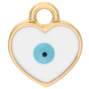 Breloque coeur 11x9.5 mm - motif oeil - résine époxy - Doré à l'or fin - Blanc x1