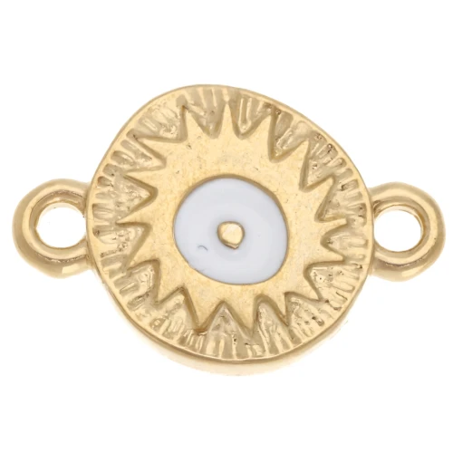 Intercalaire rond irrégulier 11 mm motif ethnique - Doré à l'or fin - Blanc x1