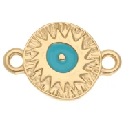 Intercalaire rond irrégulier 11 mm motif ethnique - Doré à l'or fin - Turquoise x1