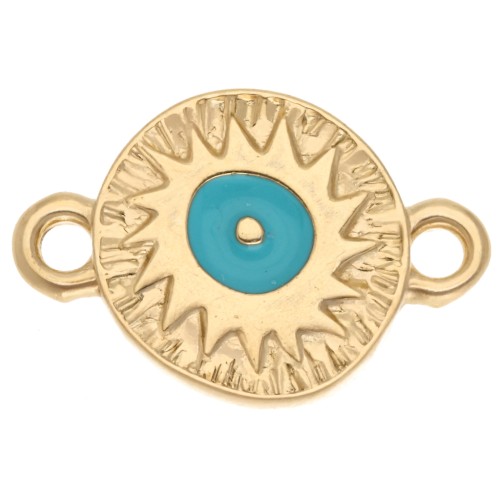 Intercalaire rond irrégulier 11 mm motif ethnique - Doré à l'or fin - Turquoise x1