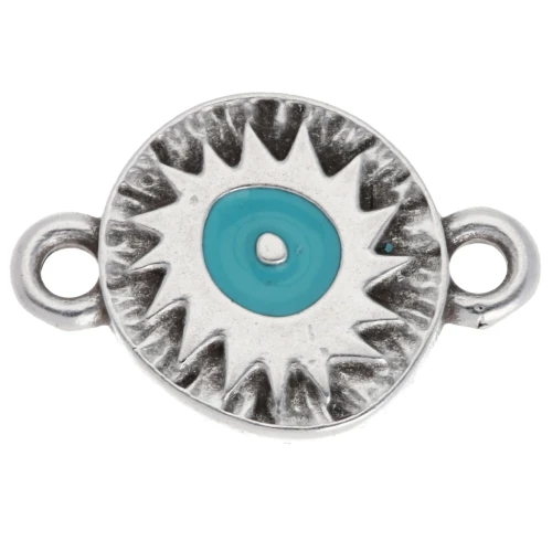 Intercalaire rond irrégulier 11mm motif ethnique Placage Arg fin vieil - Turquoise