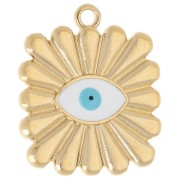 Pendentif carré 24x20 mm - motif oeil - Doré à l'or fin - Blanc - Bleu x1