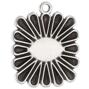 Pendentif carré 24x20 mm - motif oeil - Placage Argent fin vieilli - Blanc - Bleu