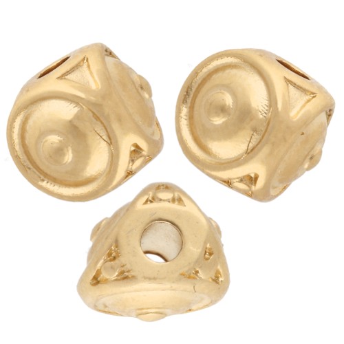 Perle 3 faces 8x6.5 mm avec petites boules - Doré à l'or fin x1