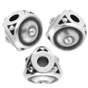 Perle 3 faces 8x6.5 mm avec petites boules - Placage Argent fin vieilli x1