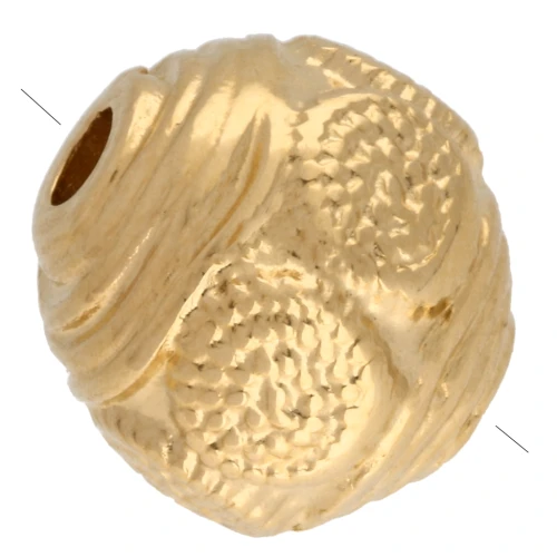 Perle ronde ethnique travaillée 9 mm - Doré à l'or fin x1