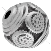 Perle ronde ethnique travaillée 9 mm - Placage Argent fin vieilli x1
