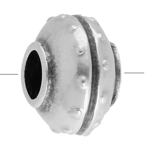 Perle ronde aplatie texturée 14 mm - Placage Argent fin vieilli x1