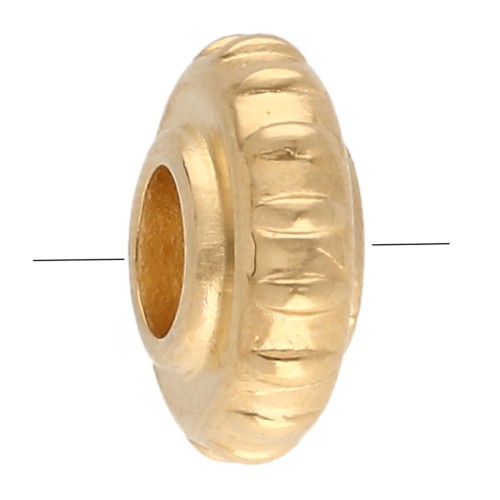 Perle rondelle texturée 13 mm - Doré à l'or fin x1