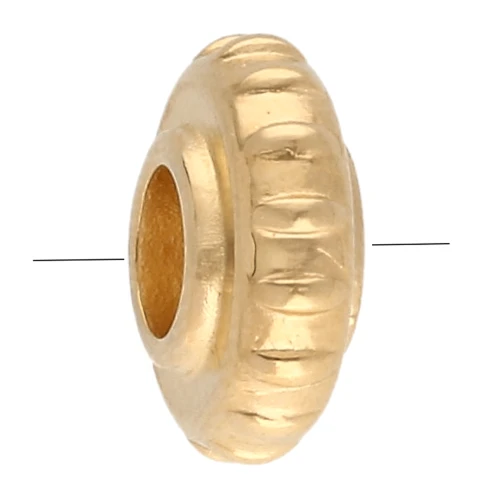 Perle rondelle texturée 13 mm - Doré à l'or fin x1