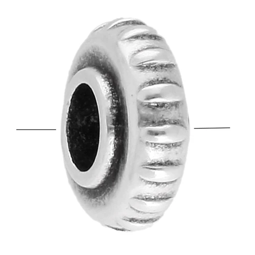 Perle rondelle texturée 13 mm - Placage Argent fin vieilli x1