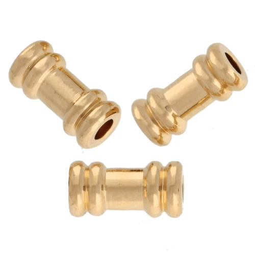 Perles tubes travaillés 6x3 mm - Doré à l'or fin x5