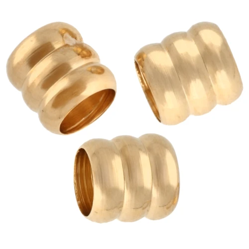 Perles tubes travaillés 4x4 mm - gros trou - Doré à l'or fin x5