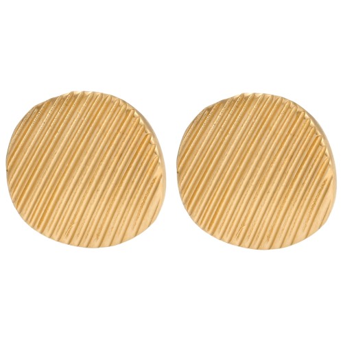 Boucles d'oreilles rondes striées 22 mm effet ondulé - Doré à l'or fin x2