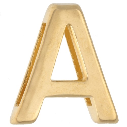 Poussoir lettre alphabet 15x14 mm - A - pour lacet 10 mm - Doré à l'or fin x1