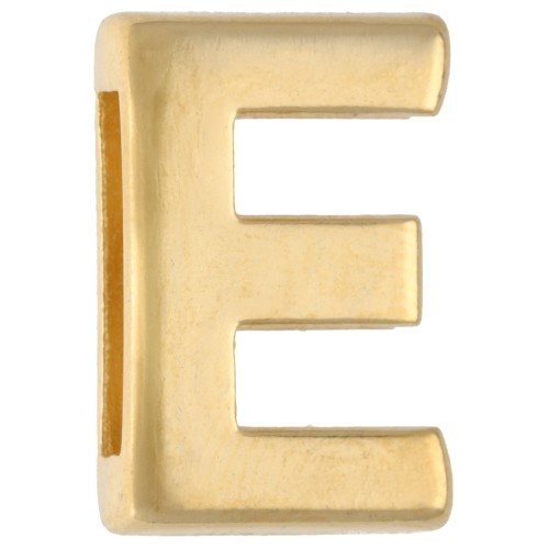 Poussoir lettre alphabet 15x10 mm - E - pour lacet 10 mm - Doré à l'or fin x1