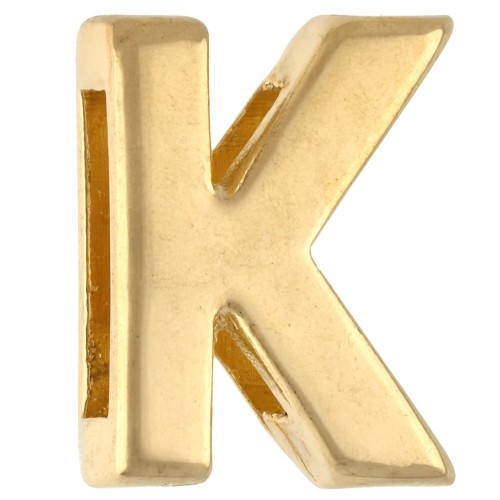 Poussoir lettre alphabet 15x12 mm - K - pour lacet 10 mm - Doré à l'or fin x1