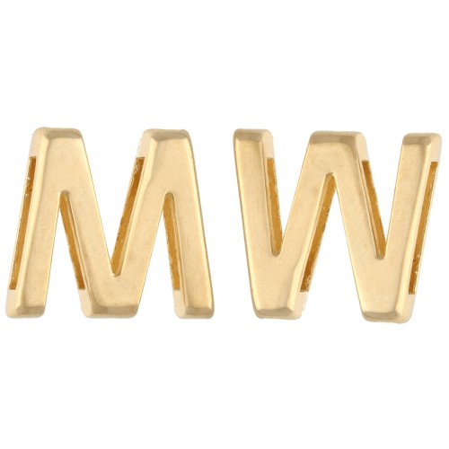 Poussoir lettre alphabet 15x17 mm - M ou W - pour ruban 10 mm - Doré à l'or fin x1