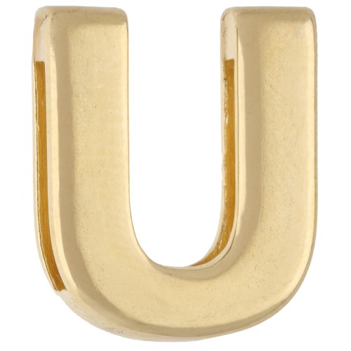 Poussoir lettre alphabet 15x13 mm - U - pour lacet 10 mm - Doré à l'or fin x1