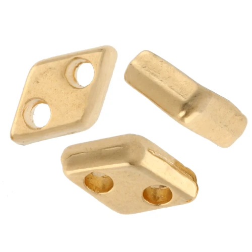 Perle losange 7x4 mm - double trou - Doré à l'or fin x1