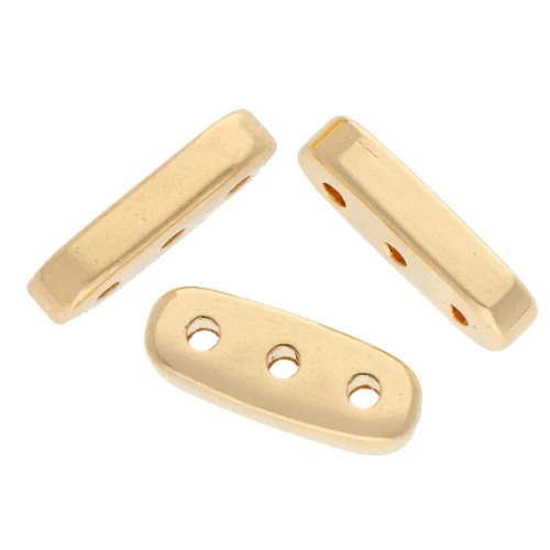 Perle rectangle arrondi 10x4 mm - triple trou - Doré à l'or fin x1