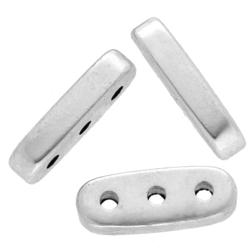 Perle rectangle arrondi 10x4 mm - triple trou - Placage Argent fin vieilli x1