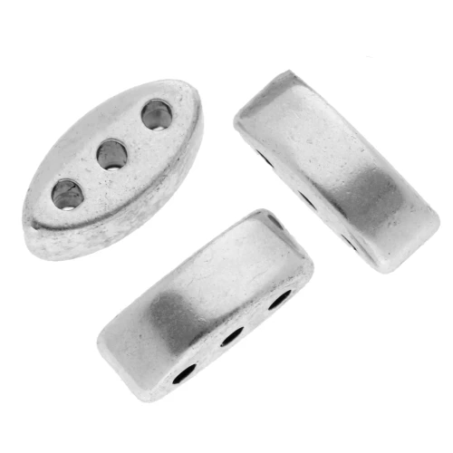Perle navette 8x4 mm - triple trou - Placage Argent fin vieilli x1