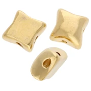 Perle losange bombé 8x7 mm - double trou - Doré à l'or fin x1