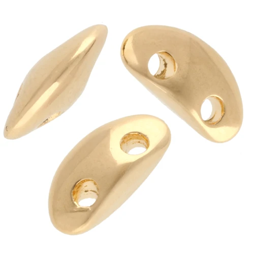 Perle demi-rond 4x8 mm - double trou - Doré à l'or fin x1