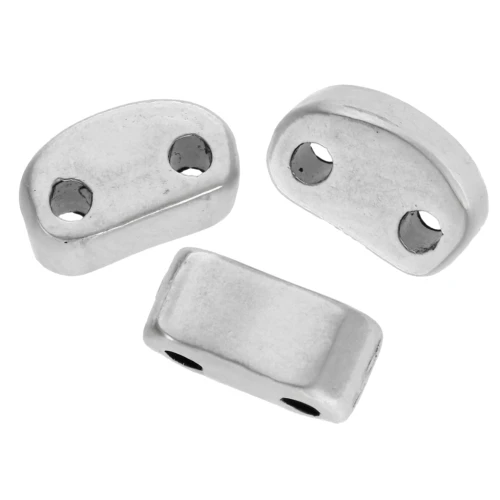 Perle rectangle arrondi bombé 6x3 mm - double trou - Placage Argent fin vieilli x1