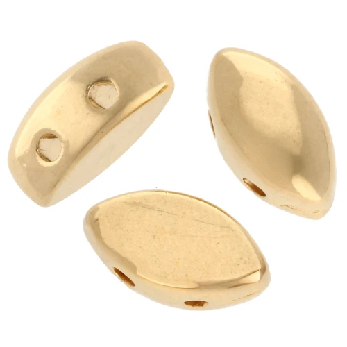 Perle navette bombé 8x4 mm - double trou - Doré à l'or fin x1