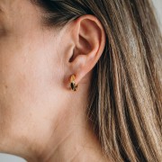 Créoles épaisses 17 mm et losange en résine époxy - Doré à l'or fin - Turquoise x2