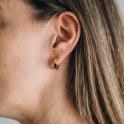 Créoles épaisses 17 mm et losange en résine époxy - Doré à l'or fin - Vert x2