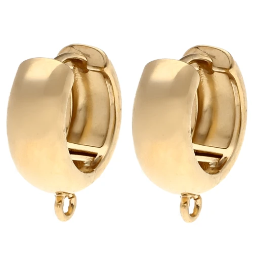 Dormeuses créoles rondes large 14 mm avec anneau ouvert - Doré à l'or fin x2