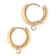 Dormeuses créoles rondes large 14 mm avec anneau ouvert - Doré à l'or fin x2