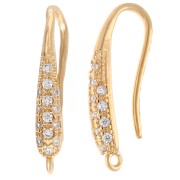 Crochets d'oreilles 20 mm avec oxyde de zirconium et anneau - Doré à l'or fin x2
