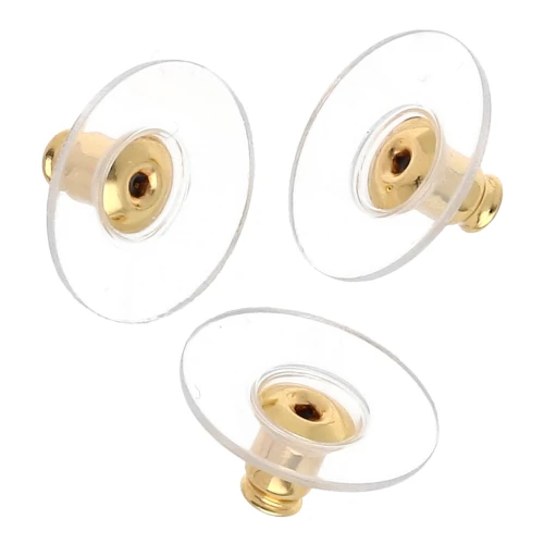 Poussoirs pour clous d'oreilles avec silicone - Doré x12