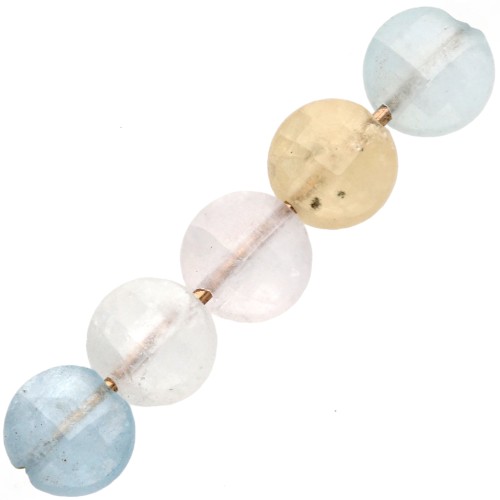 Perles plates facettées - palets 4 mm en pierre gemme - Morganite x10